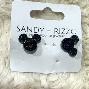 Mouse Ear Stud Earrings Black Glitter